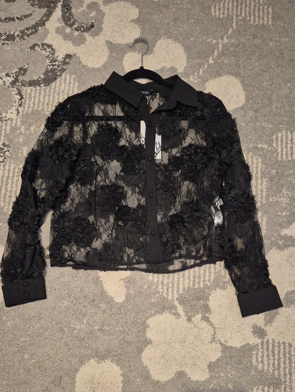 Zara Black Floral Lace Button-Front Shirt Jacket - Women Nwt Xs